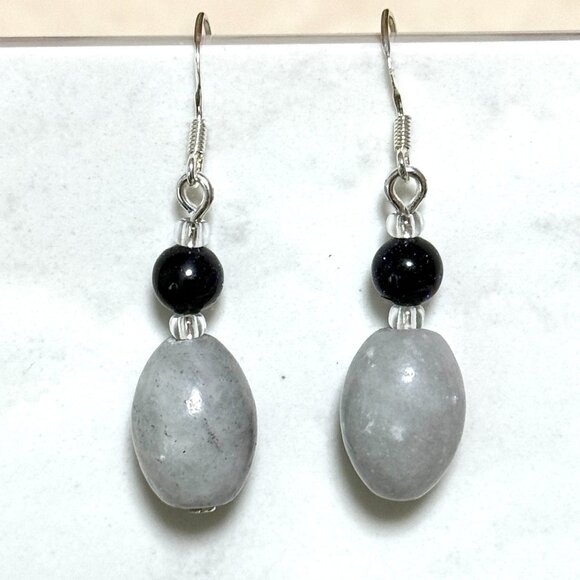 2/$20, Grey Anhydrite & Dark Blue Goldstone Earrings, w/ Sterling Silver Hooks - Picture 1 of 10